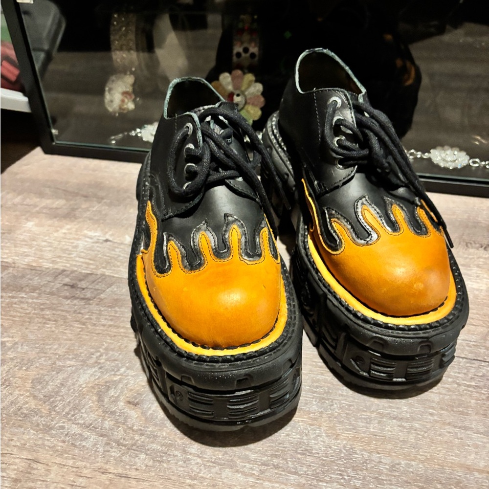 Black and Orange New Rock Flame Platform Shoes